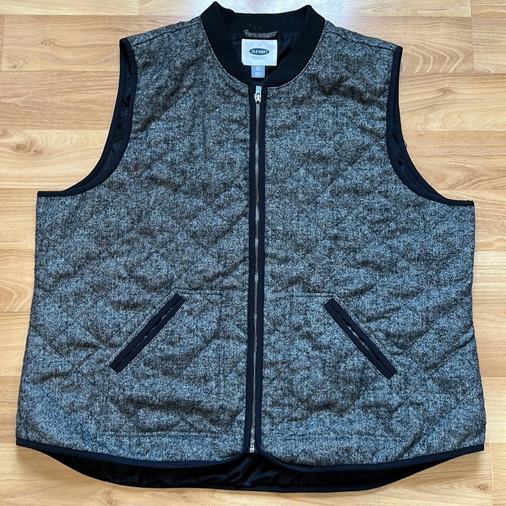 Old Navy Wool Blend Grey Black Quilted Vest Womens XXL